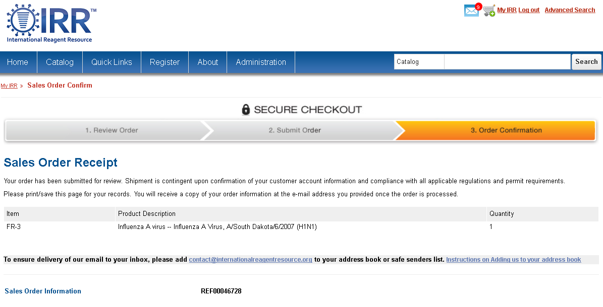 Sales Order Receipt Screenshot